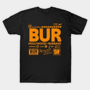 Vintage Hollywood Burbank BUR Airport Code Travel Day Retro Travel Tag California T-Shirt